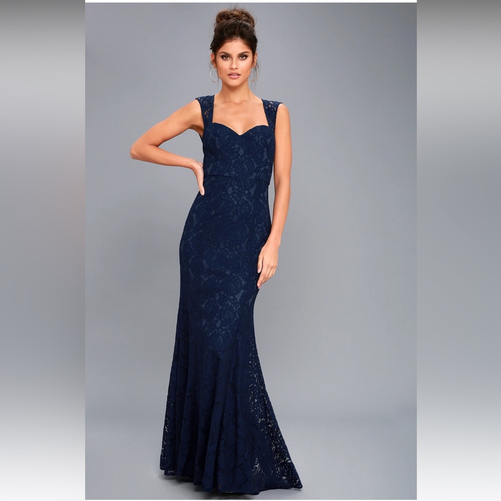 Rosetta Navy Blue Lace Maxi Dress